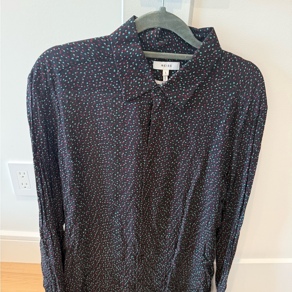 Reiss Black Shirt with Green Dots